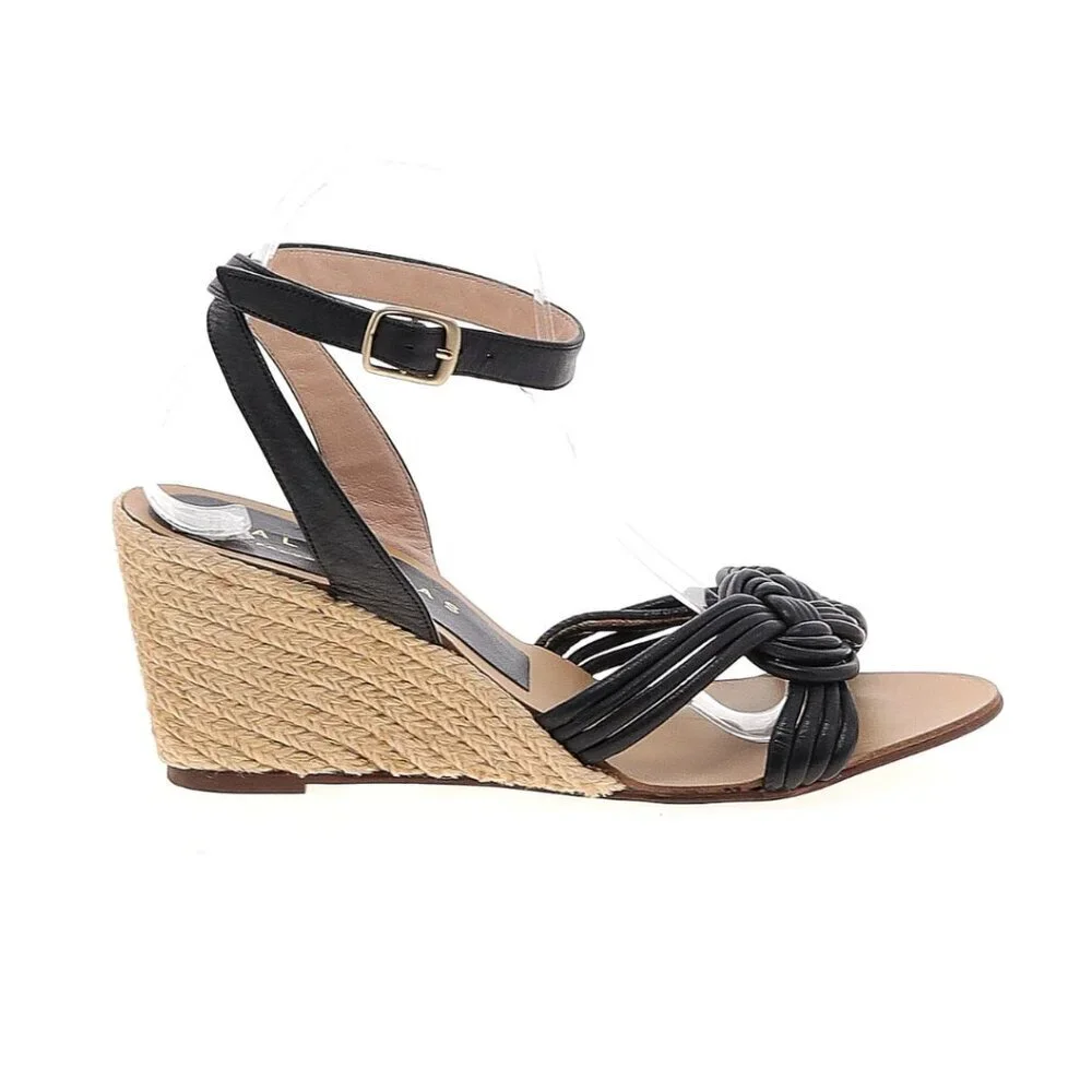 Palomitas by Paloma Barceló Black Leather Wedge Espadrilles EU 40